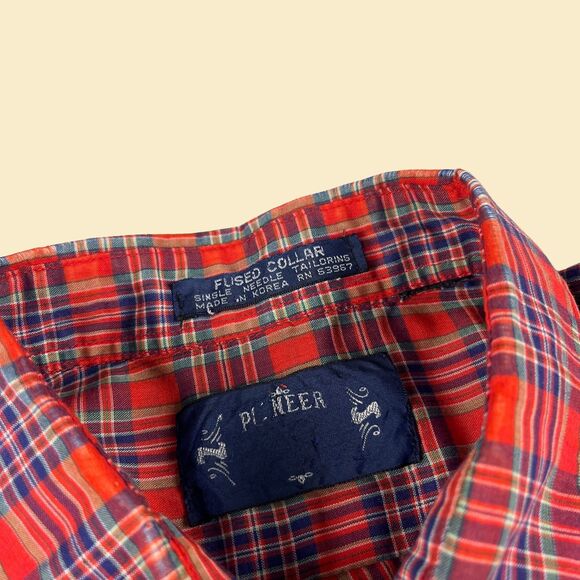Vintage 80s plaid red shirt by Pioneer, size M-L, 1980s red/blue top - Picture 7 of 8